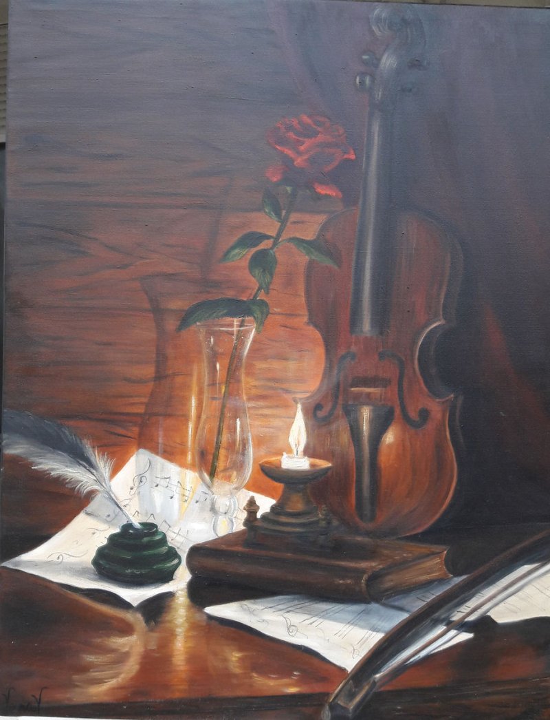 Violin and rose, Painting Vujinovic Vesna