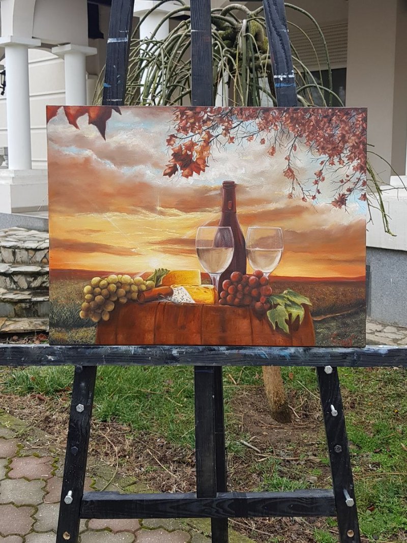 Wine and sunset, Painting Vujinovic Vesna