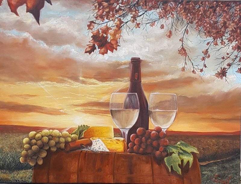Wine and sunset, Painting Vujinovic Vesna
