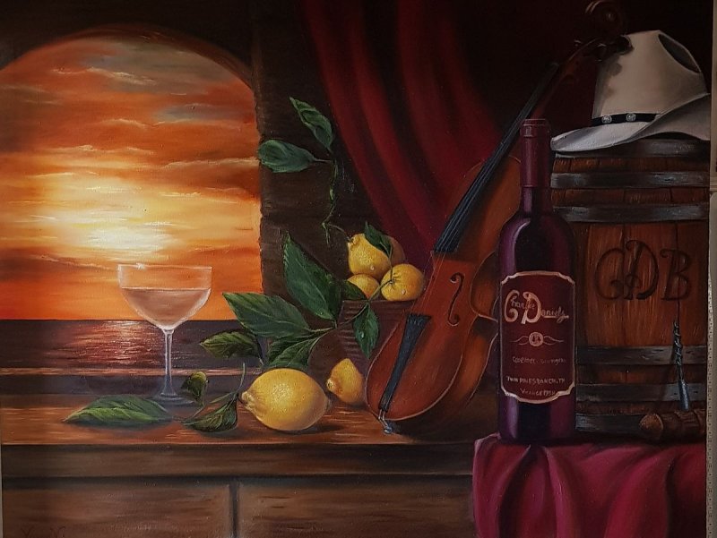 Violin and sunset, picture to order, Painting Vujinovic Vesna