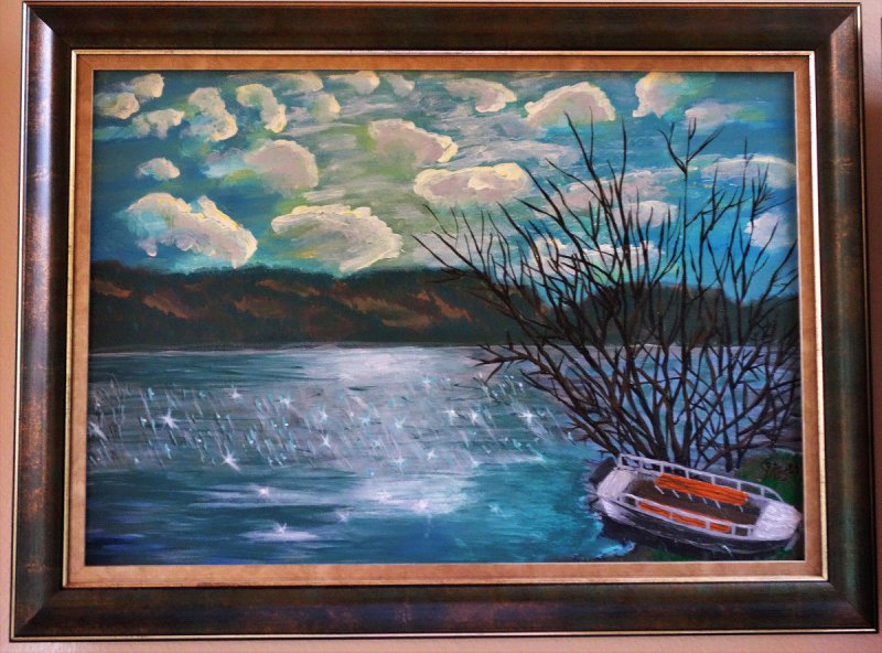Lake and boat, Painting Arsenović Jelena