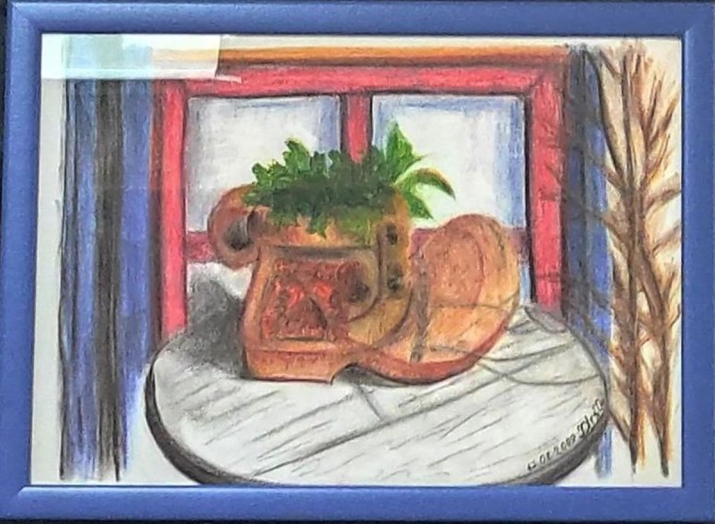Potted shoes near the old house in Valjevo, Painting Arsenović Jelena