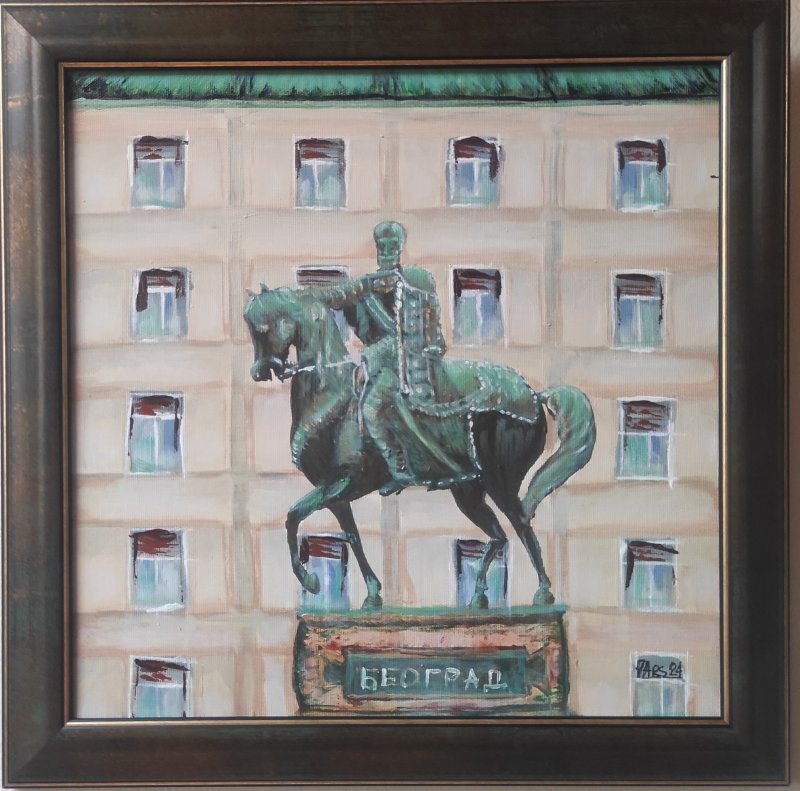 Beograd Prince Mihajlo Obrenovic on the horse, Painting Arsenović Jelena