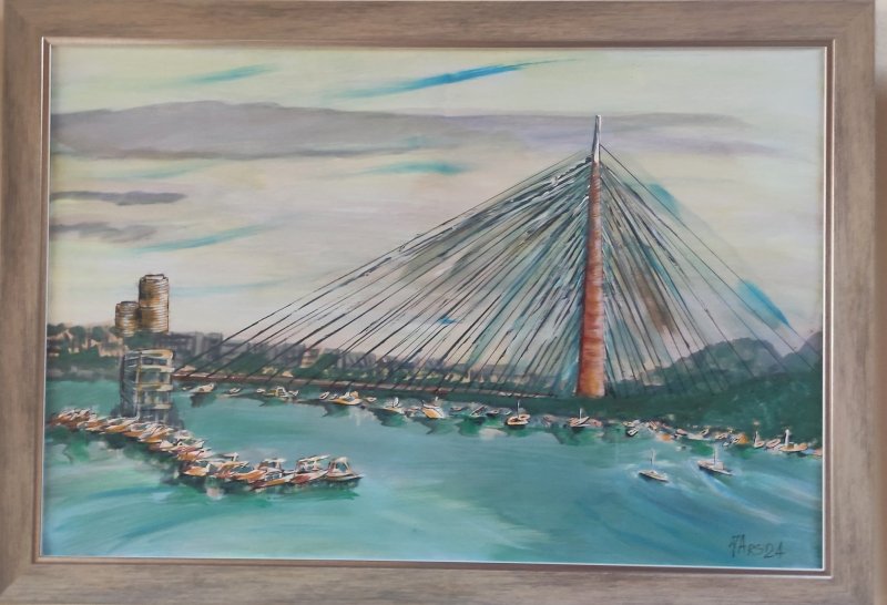 Beograd The bridge on Ada, Painting Arsenović Jelena
