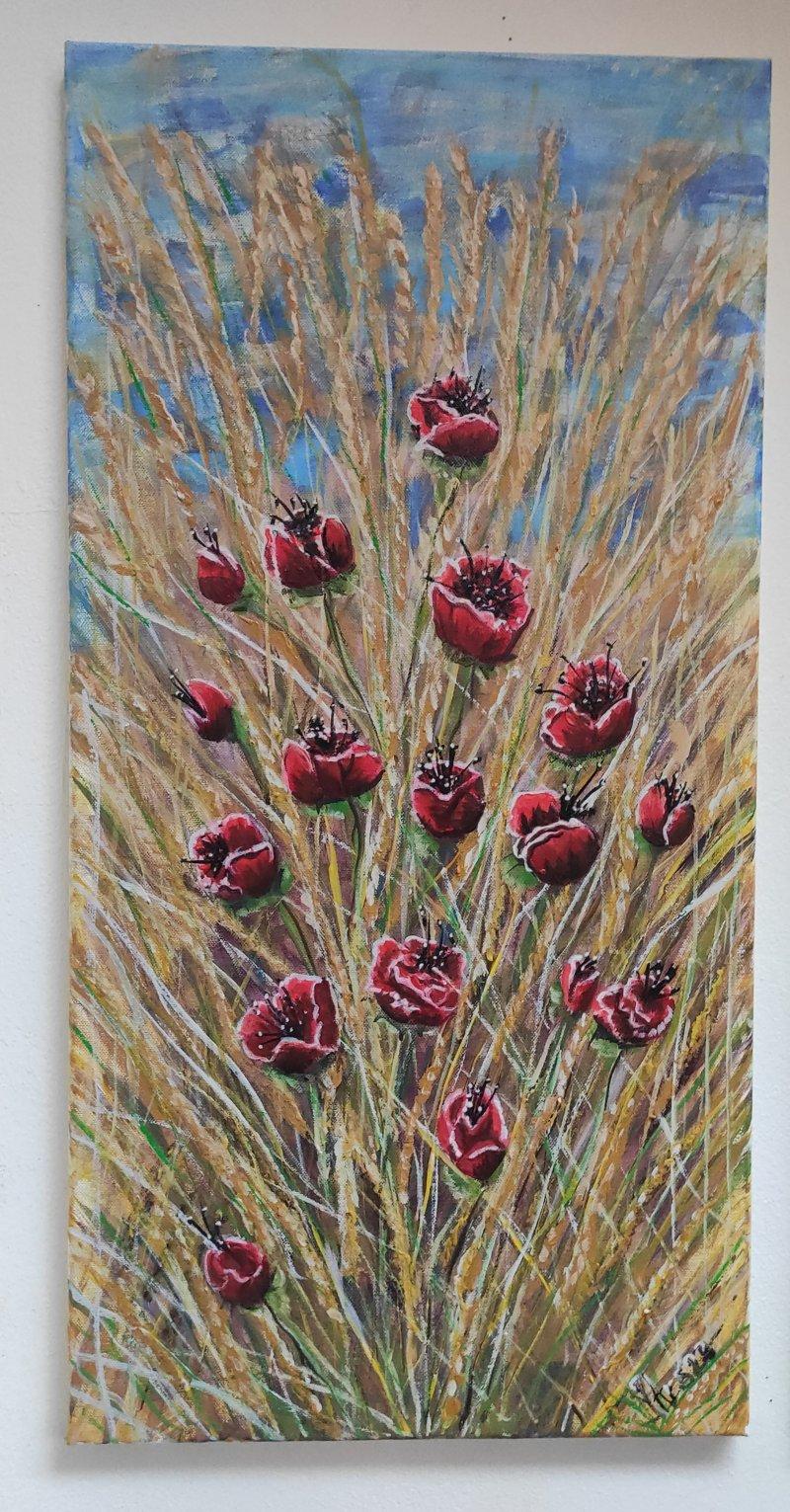 Triptych, Poppy, Wheat, Lavander, Painting Arsenović Jelena