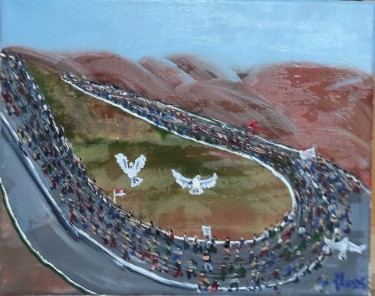Student walk through Serbia with pigeons