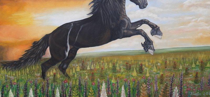 Konj u prirodi | Ulje na platnu | 100x70 cm, Painting Klipa Goran