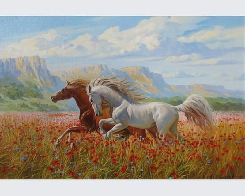Konji u prirodi | Ulje na platnu | 70x50 cm, Slika Klipa Goran