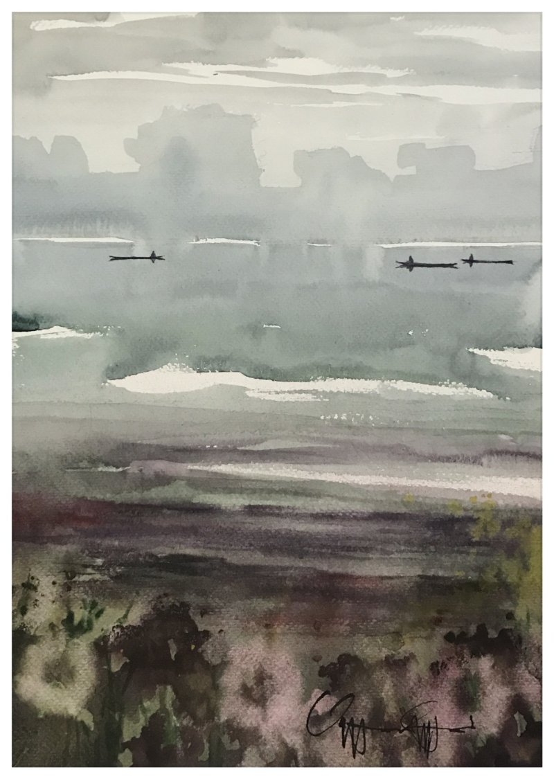 Danube landscape, Painting Spasojevic Ognjen
