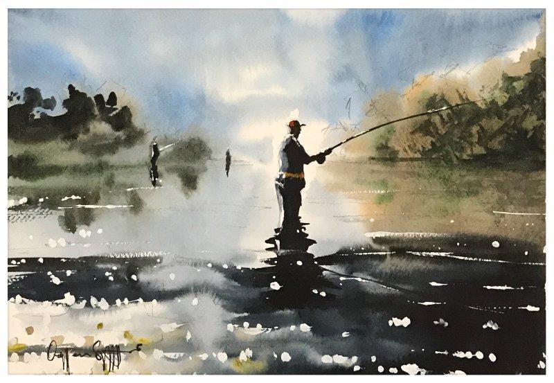 Fly fishing, Painting Spasojevic Ognjen