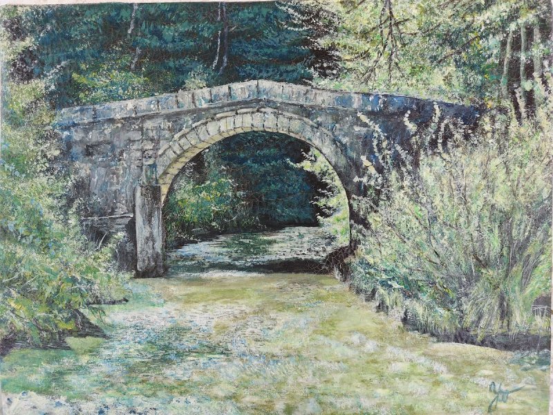 Roman Bridge and the stream, Painting Jelena Tankosic