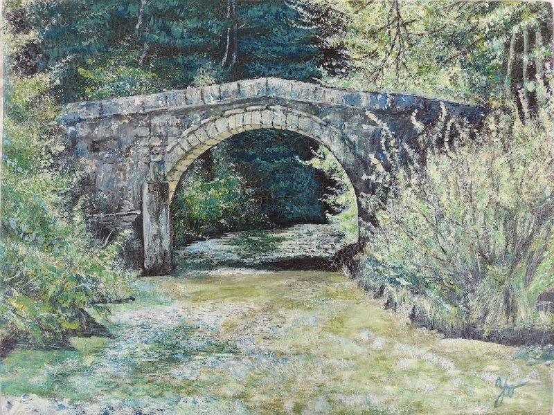 Roman Bridge and the stream, Painting Jelena Tankosic