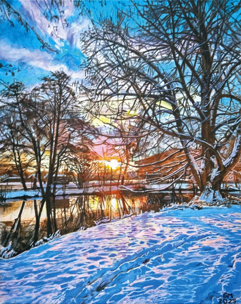Winter Evening, Painting Milutinovic Bojan