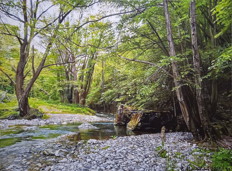Canopy by the river, Painting Milutinovic Bojan