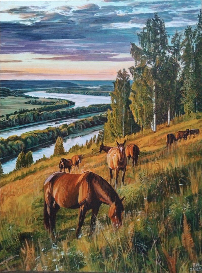 Horses motif, Painting Milutinovic Bojan