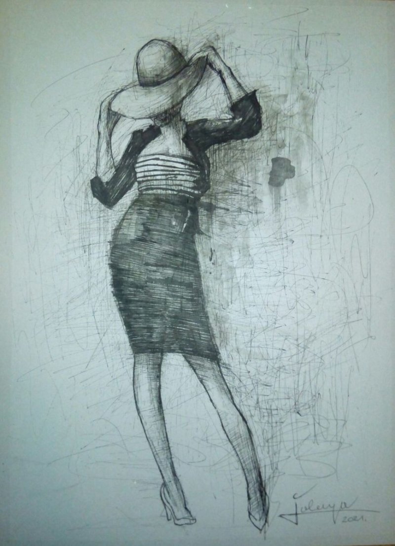 LADY WITH HAT, Drawing Kostic Jovica