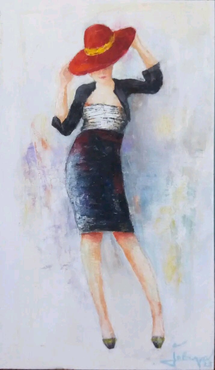 LADY WITH RED HAT, Painting Kostic Jovica