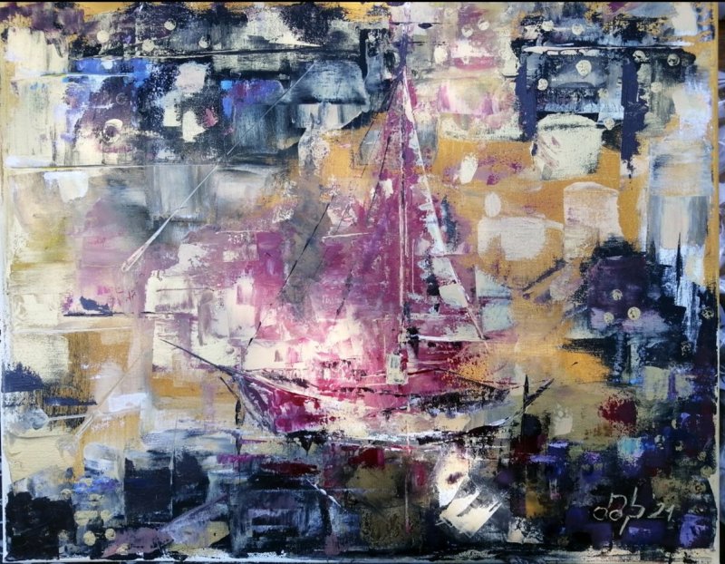 Sailboat at dusk, Painting Kolačarić Dragana