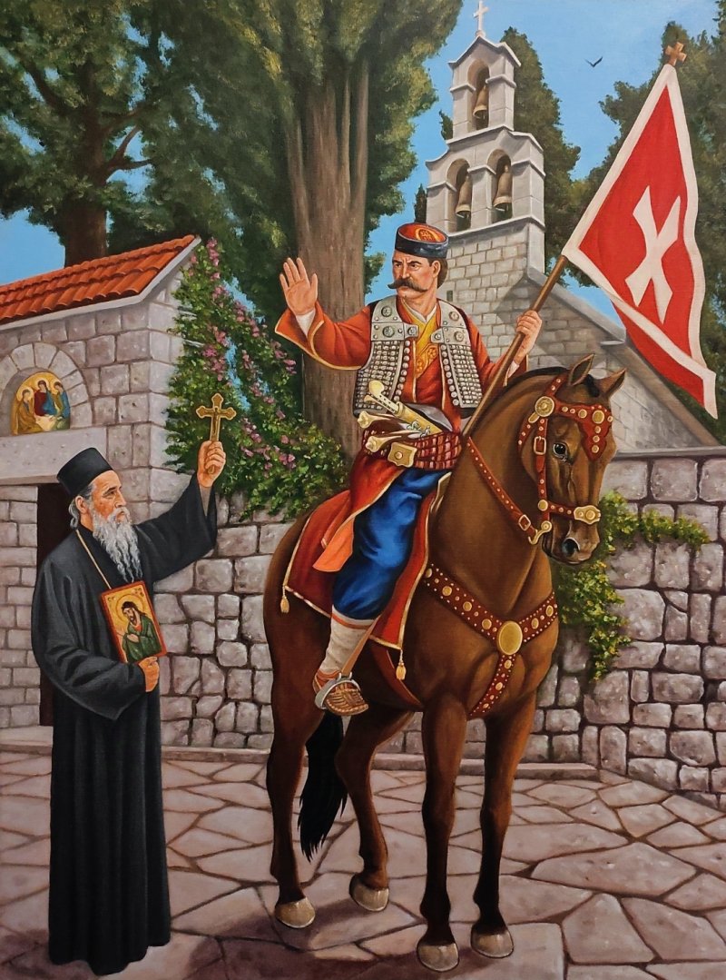 Warrior and Ortodox priest, Painting Barbek Bojan
