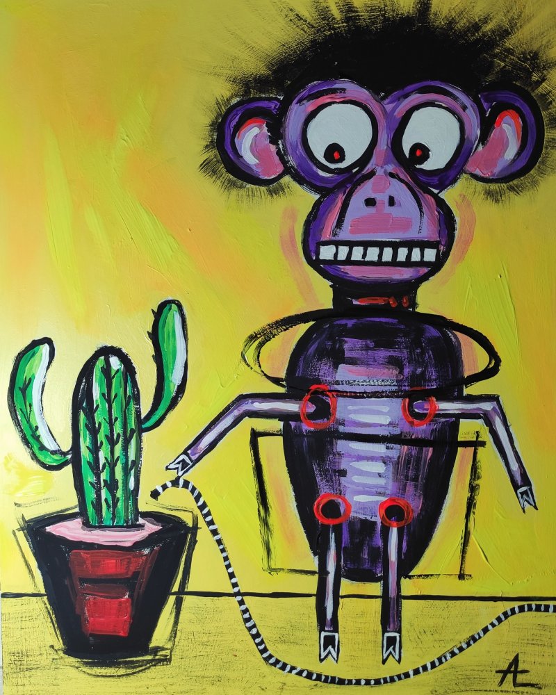 Monkey and cactus, Painting Popov Lena
