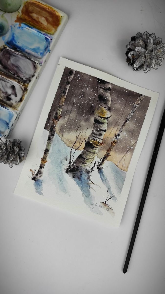 Winter Forest Twilight, Painting Godnič Bakoš Žanet