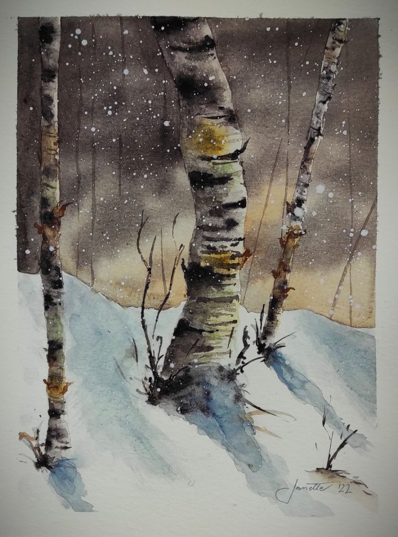 Winter Forest Twilight, Painting Godnič Bakoš Žanet
