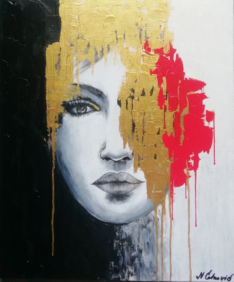Black, gold, red, Painting Cetkovic Natalija