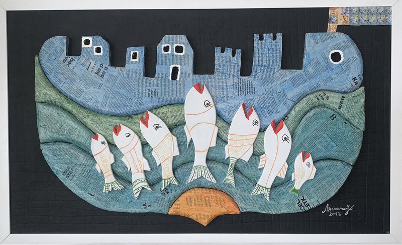 `Kolo` of fishes, Painting Djordjevic-Stanojevic Ljiljana