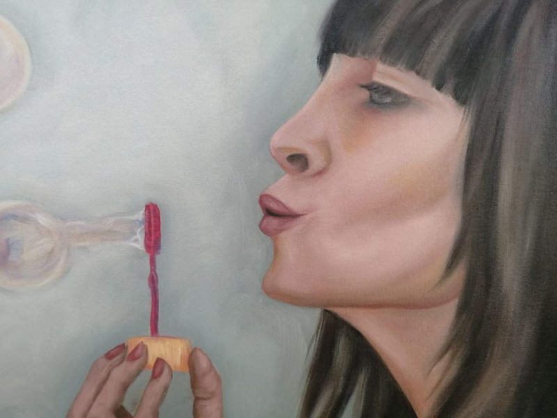 Girl and soap bubbles, Painting Vucenic Aleksandra