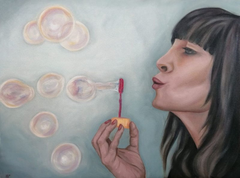 Girl and soap bubbles, Painting Vucenic Aleksandra