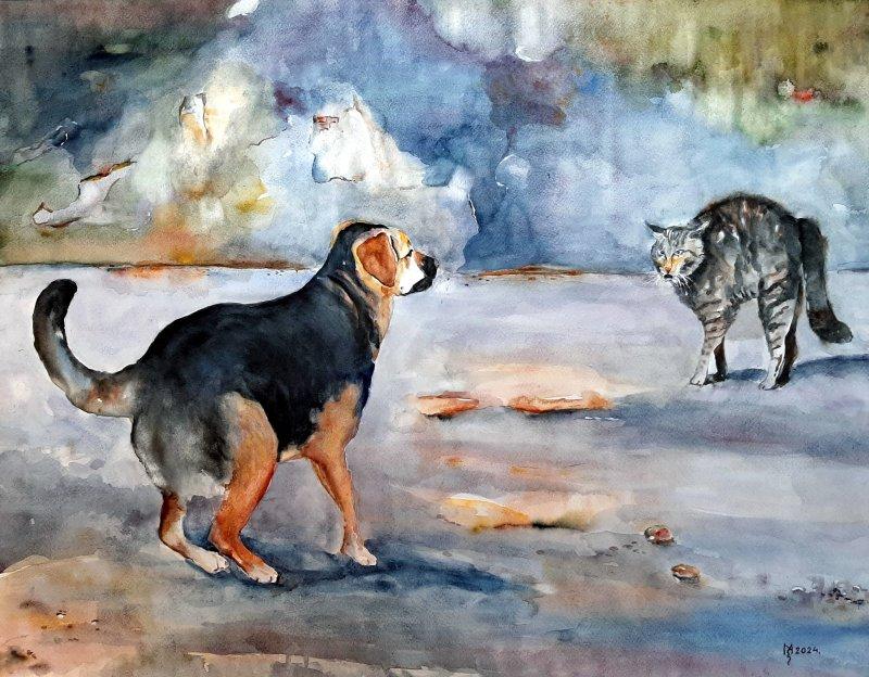 AN UNANPLEASANT ENCOUNTER, Painting Mihajlovic Zoran