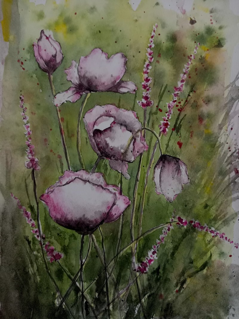 Roze livadsko cvece, Painting Janković Olga
