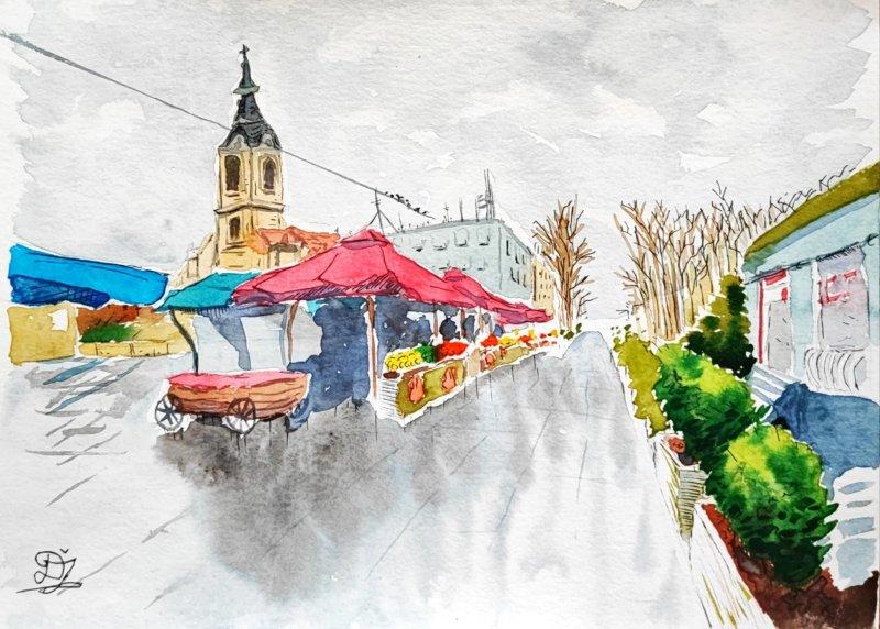 Kišna zemunska pijaca, Painting Dejan Živković