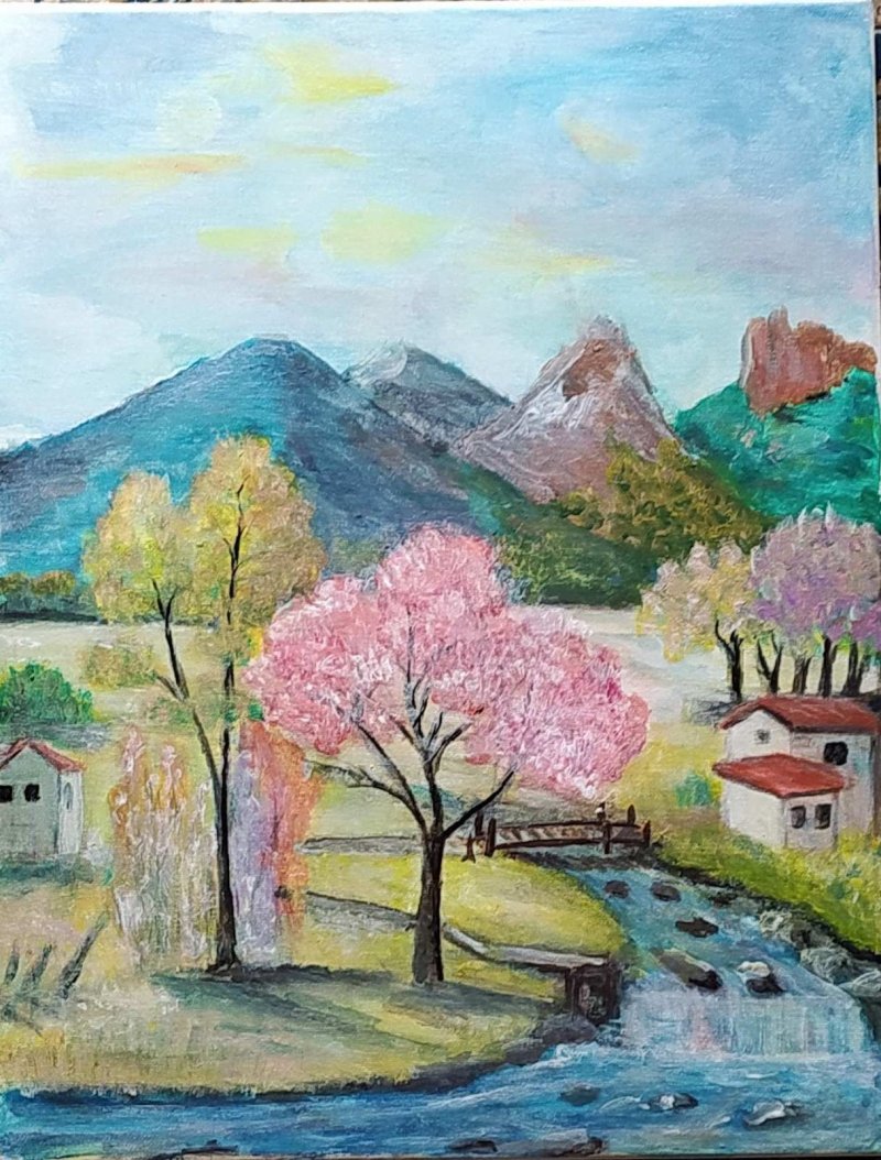 Blooming tree by the river , Painting Markovic Dragana