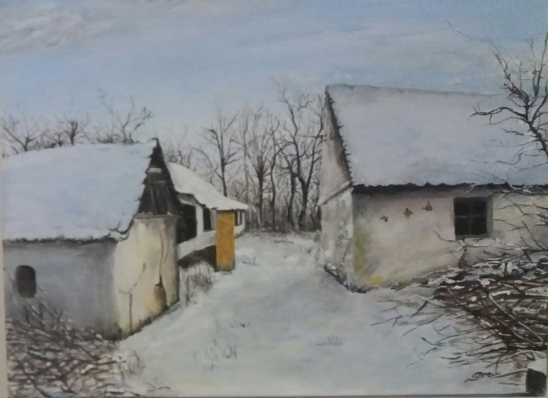 Winter at the homestead, Painting Iren Sefcic Takac