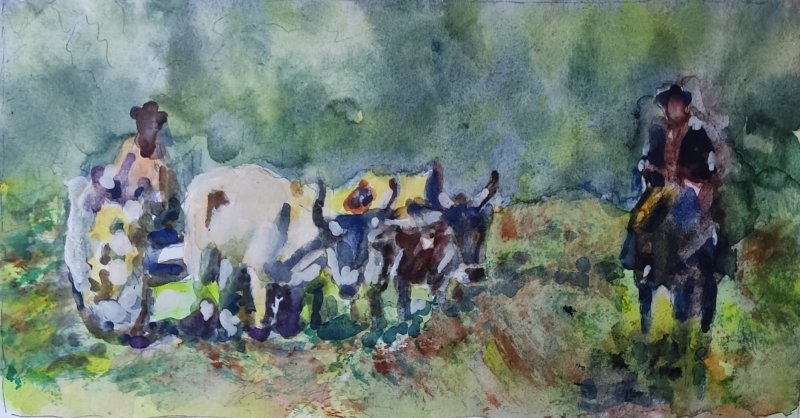 Ox cart, Painting Nelson Chale Cuéllar