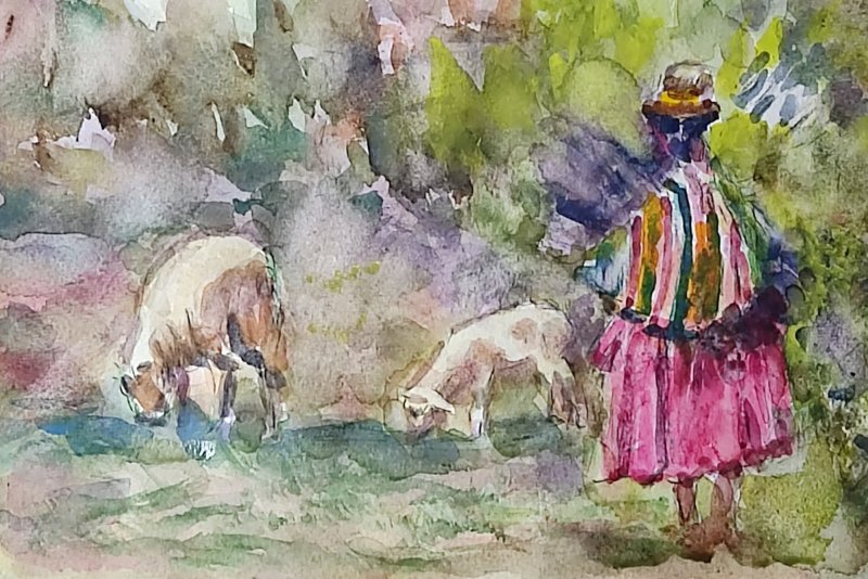 Shepherdess, Painting Nelson Chale Cuéllar