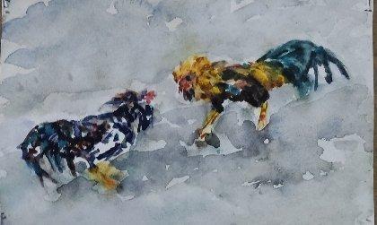 Cock fighting, Painting Nelson Chale Cuéllar