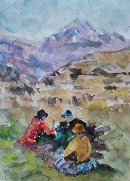 Chat in the Andes, Painting Nelson Chale Cuéllar