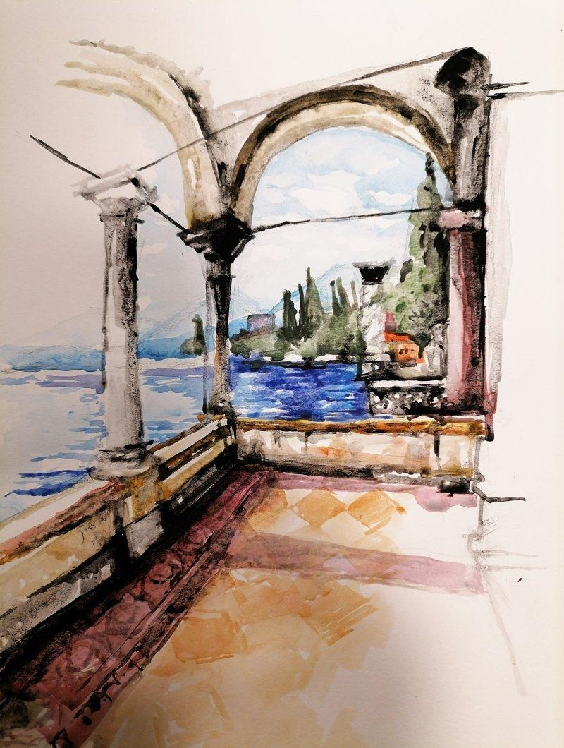 View Of Lake Como, Painting Marija Obradovic
