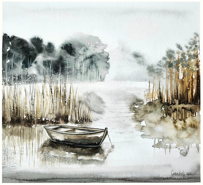MAGLOVITO JUTRO NA JEZERU, Painting Danijela Cverdelj