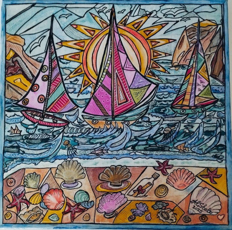 Sailboats and shells, Painting AlSteBo Art