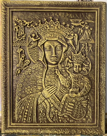 Golden Icon of our lady of Czestochowa with baby Jesus - Rajački