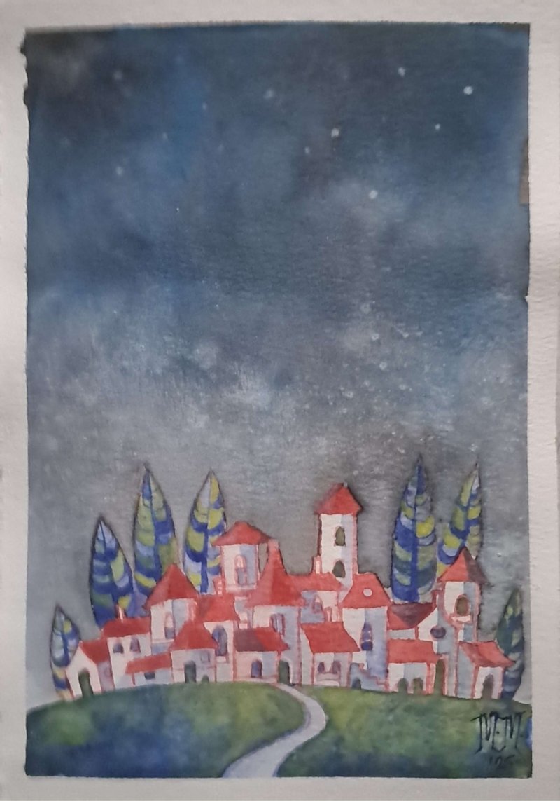 Autumn night, Painting Milos Milosevic