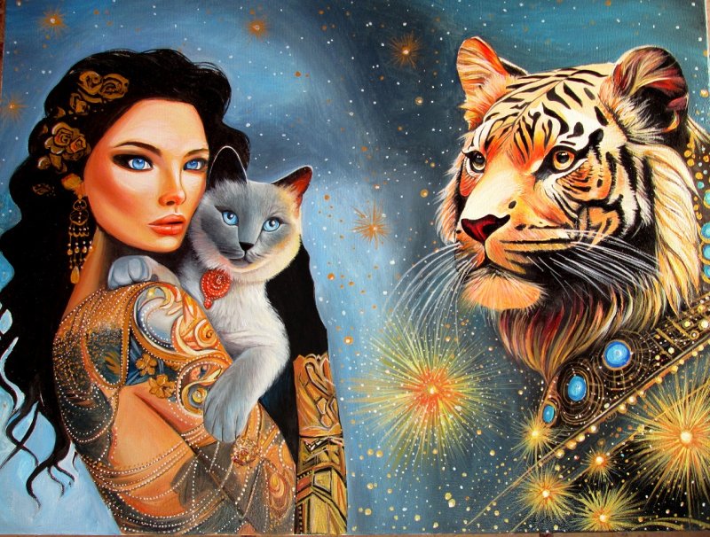 GIRL AND CATS, Painting Marijana Stevancev