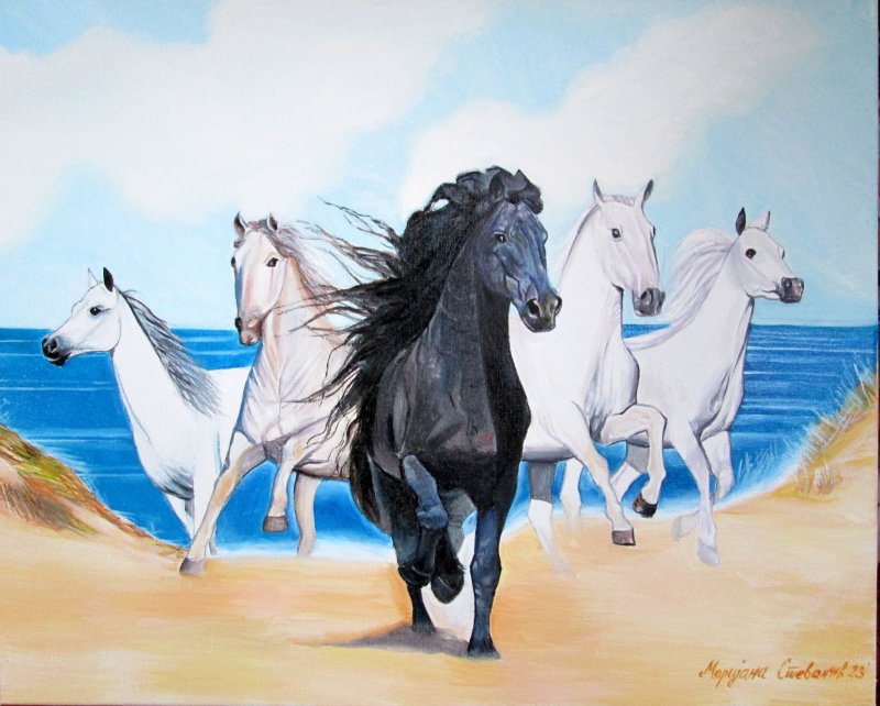 Galloping horses, Painting Marijana Stevancev