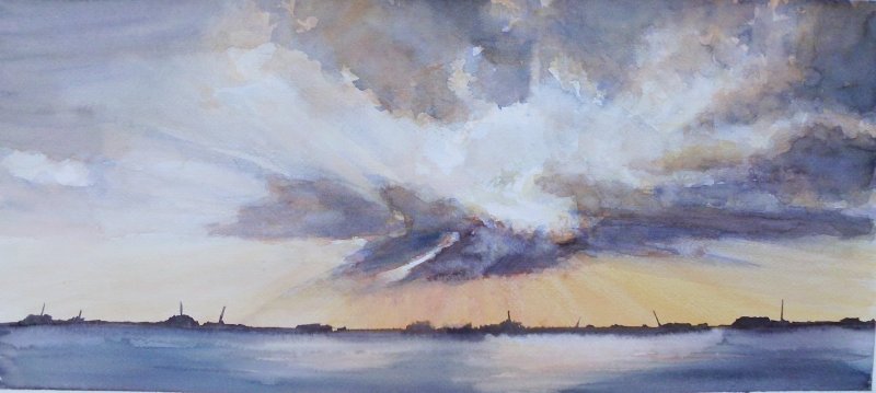 Sky- watercolor, 55x25cm, Painting Simic Dragana