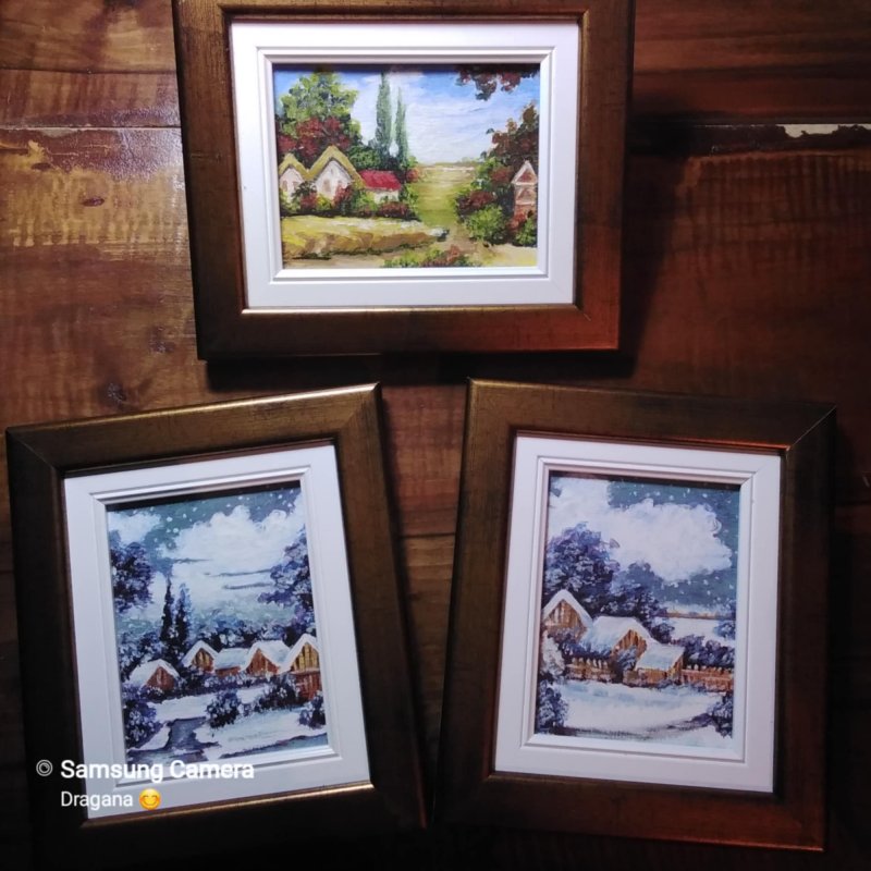 Farmyard- acrylic, cardboard, frame - 27x20cm, Painting Simic Dragana