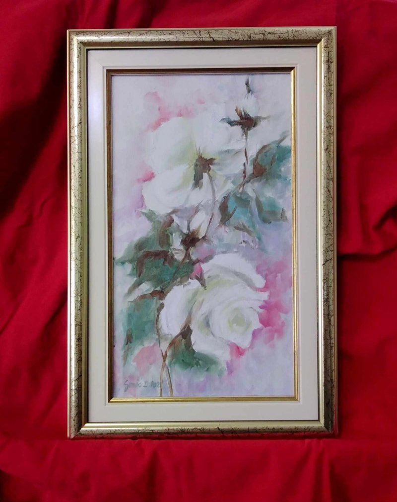 White roses- oil on canvas 20x35cm, Painting Simic Dragana