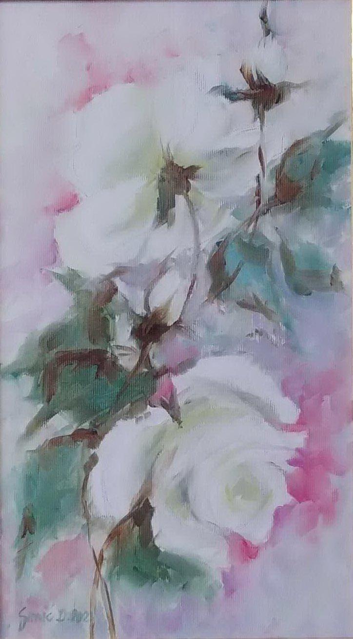 White roses- oil on canvas 20x35cm, Painting Simic Dragana